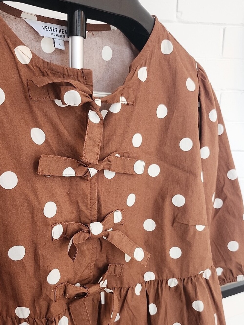 Polka Dot Tie-Front Peplum Top, Large - Picture 2 of 6